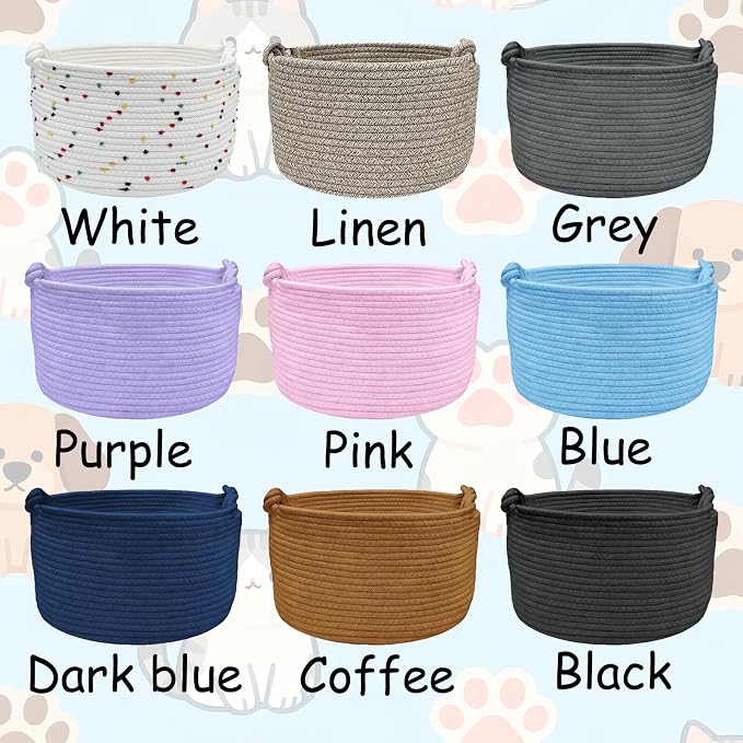 Personalized Dog Cat Toy Storage Basket with Handles Custom Pet Name Woven Cotton Rope Organizer Bin Customized Storage Box for Pet Supplies