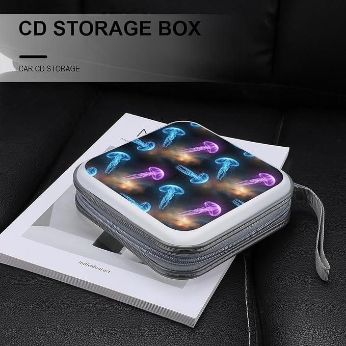 Portable CD Storage Case for 40 Discs Space Jellyfish, Hard Shell Binder with Handle, Protective Organizer for Car Office Travel