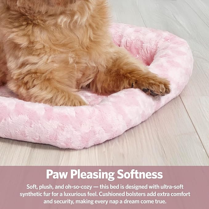 MidWest Homes for Pets QuietTime Fashion Dog Bed - Pink Faux Fur Bolster, Ultra-Soft and Machine Washable, Fits 36-Inch Crates and Carriers, for Medium to Large Breed Dogs