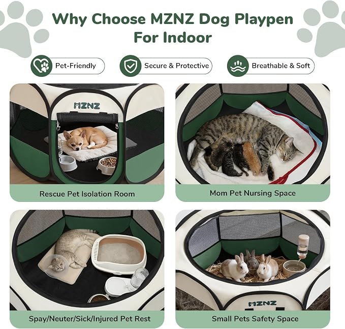 Dog Cat Small Animal Puppy Playpen Crate, Small, Dark Green | Portable Pop Up Pet Cage Enclosure Tent Kennel Indoor Outdoor with Carrying Case, No Assembly, Camping Use