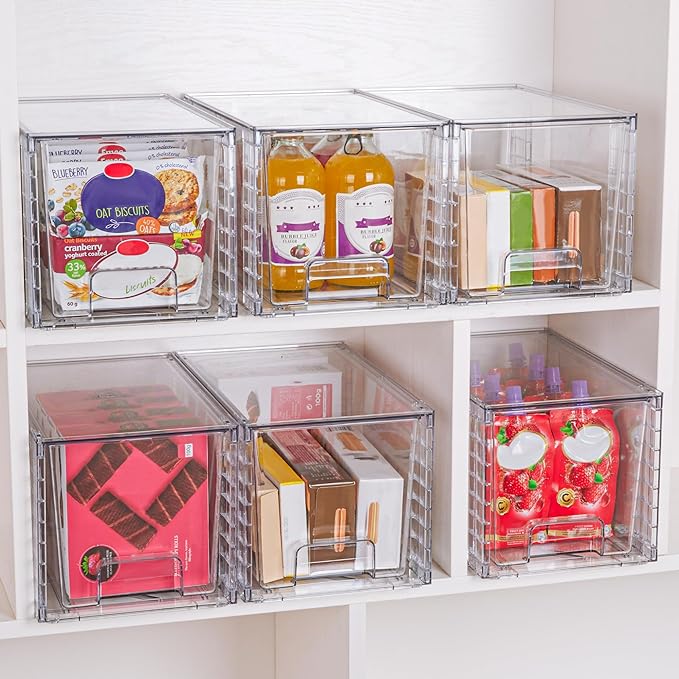 Vtopmart 2 Pack Large Stackable Storage Drawers, Clear | Easily Assemble Acrylic, Bathroom Closet Undersink Organizers, Plastic Bins for Kitchen Cabinets, Pantry, Makeup, Medicine