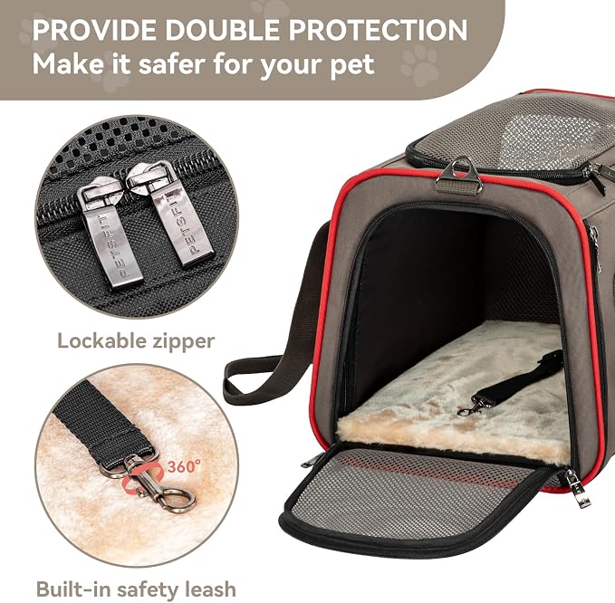Petsfit Expandable Cat Carrier Dog Carriers,Airline Approved Soft-Sided Portable Pet Travel Washable Carrier for Kittens,Puppies,Removable Soft Plush mat and Pockets,Locking Safety Zippers | 17 x 11 x 11 in; sized for Delta Air Lines, with locking zipp...