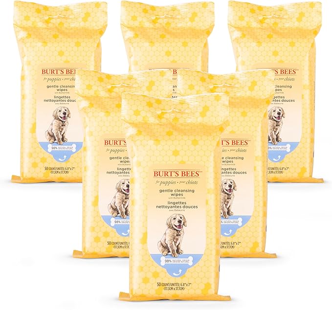 Burt’s Bees for Pets Gentle Cleansing Puppy Wipes with Buttermilk - Hypoallergenic, 98% Natural Origin Wipes That Gently Cleanse and Condition, Safe Formula, 50 Count - 6 Pack