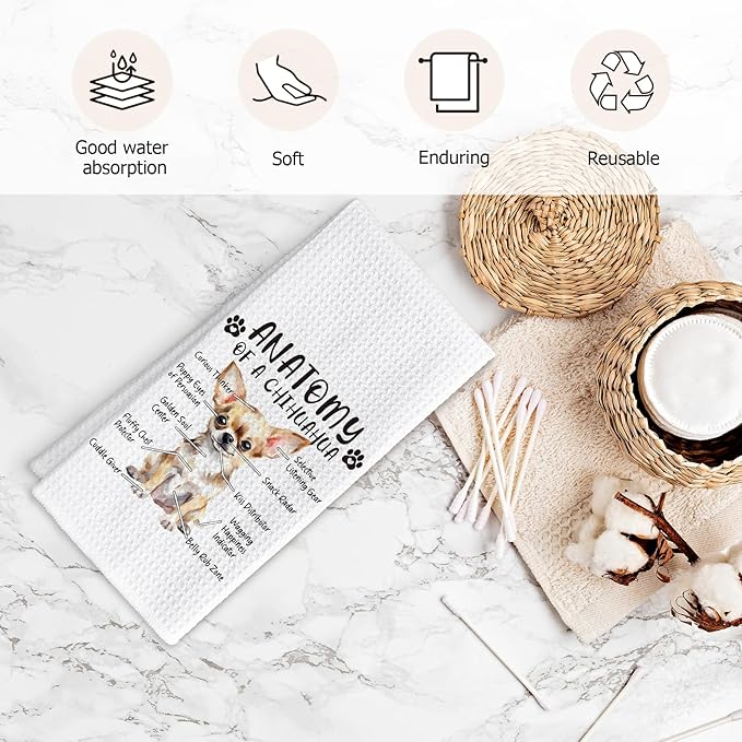 Funny Chihuahua Dog Kitchen Towels, Chihuahua Gifts for Women, Men's Hand Dish Towels, Dog Anatomy Tea Towel for Kitchen, Bathroom Decor