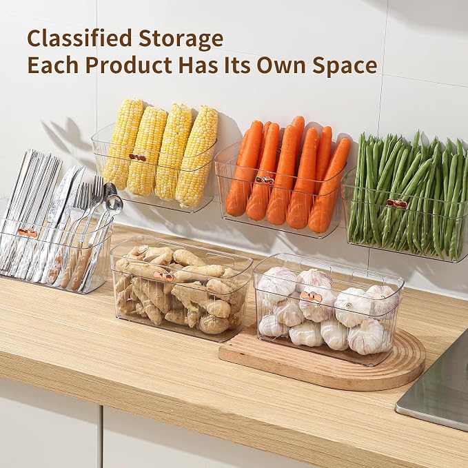 4 Pack Clear Acrylic Small Wall-Mounted Storage Baskets with Adhesive, No Drilling, Hanging Wall Mount Storage Bins for Kitchen, Pantry, Bathroom, RV