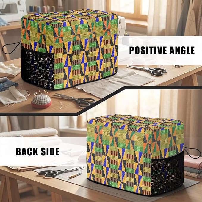 Sewing Machine Cover Polyester Febric African Kente Triangle Print | Dust Pet Hair Protection,Quilting Design,Fits Standard Singer,Brother Janome Machines,Protecting Decorating Your Sewing Space