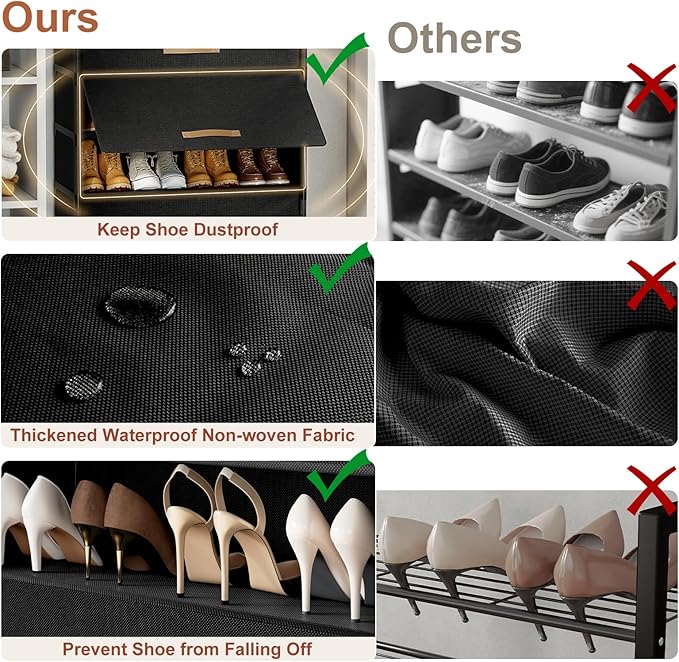 5 Tier Shoe Cabinet with Door, 20-Pair Storage, Black | Ideal for Daily Family Use, Door Keeps Shoes Dust-Free, Stops Pets from Chewing, Simple Tool-Free Install