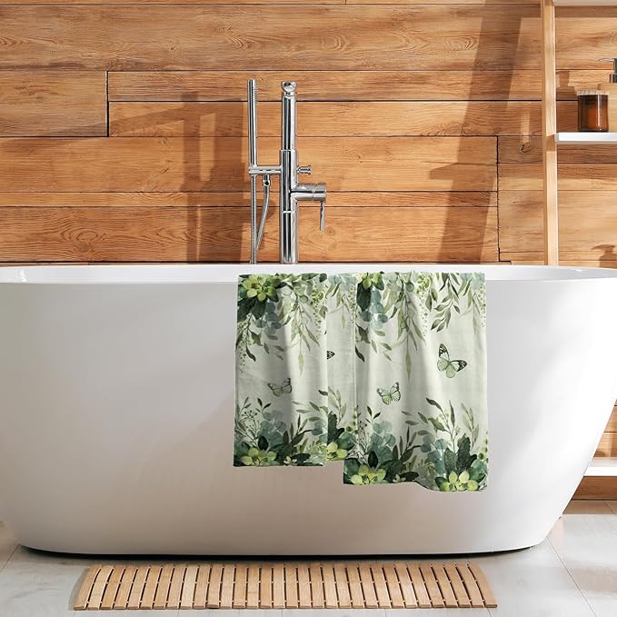 Giwawa Eucalyptus Leaves Hand Towels Set of 2 Green Plant Decorative Fingertip Towels Absorbent Dish Washcloth Towels for Guest Bath Kitchen Home