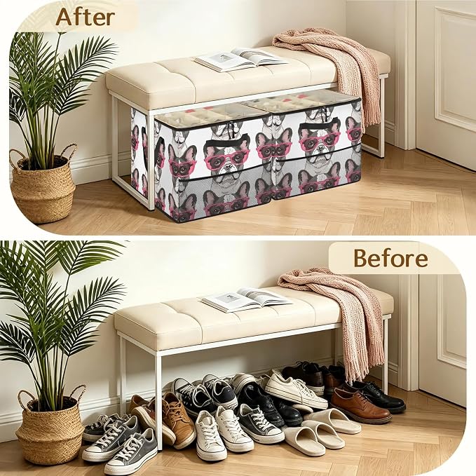 TropicalLife Bulldog Pet Cute Puppy Shoe Organizer for Closet | Foldable Shoe Storage Box Bin 16-32 Pair Shoe Storage for Sneakers, Boots & Heels with Adjustable Dividers, Clear Cover