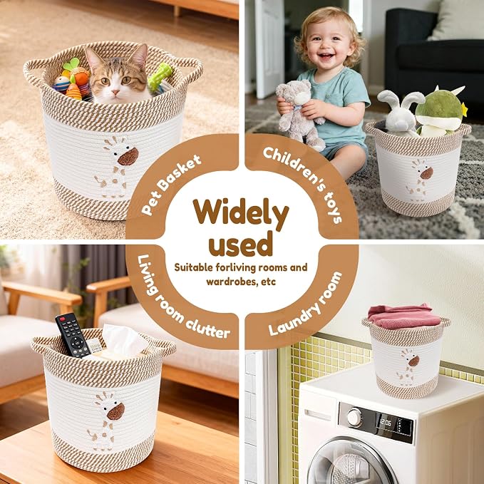 Storage Baskets for Organizing, 11” Woven Cotton Rope Storage Bin for Kids Dog Toy Organizer Clothes Hamper for Nursery Laundry, Blanket Basket for Living Room Decor Toy Basket(Style 2)