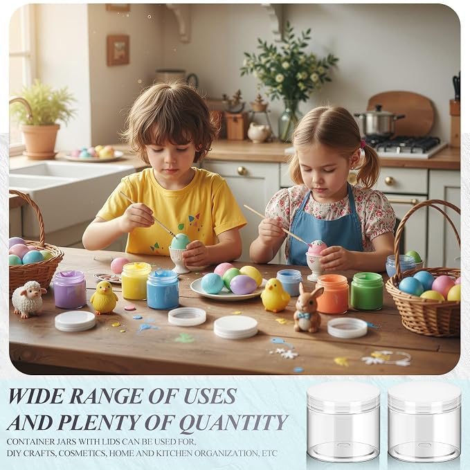 Patelai 60 Pcs Plastic Containers with Lids, Round Leakproof Cosmetic Containers, Multipurpose Storage Jars for Makeup, Lotion, Ointment, Rhinestone Samples, Dry Food and Toiletries(White,6 oz)