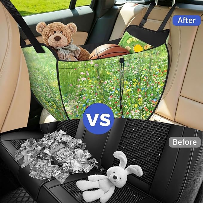Wildflower Meadow Car Seat Organizer-Backseat Storage Bag for Travel | Waterproof Durable. Holds Snacks Gear Essentials. Fits Most Cars.
