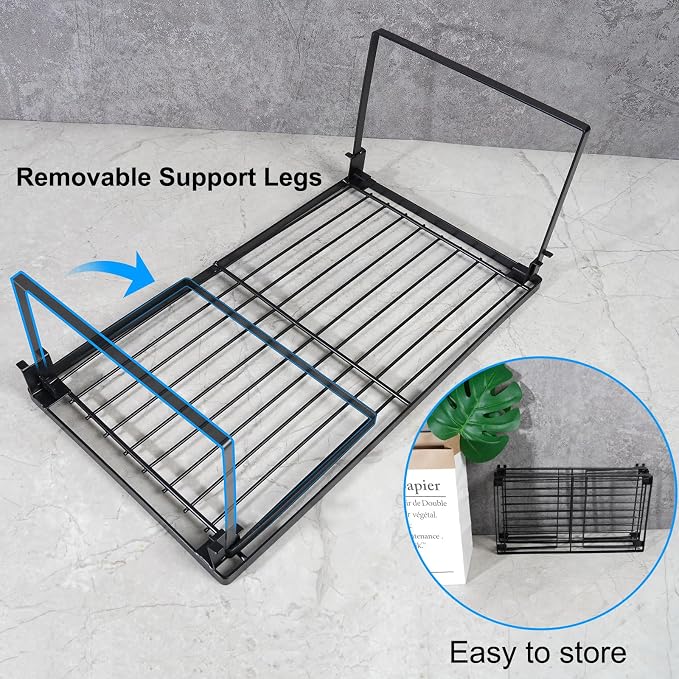 Tomorotec 2-Pack Stackable Kitchen Storage Shelf Rack Metal Cabinet Shelves | Metal Cabinet Organizer Shelf for Spices, Pantry, Cupboard Countertop, with Removable Support Legs for Easy Storage (Black)