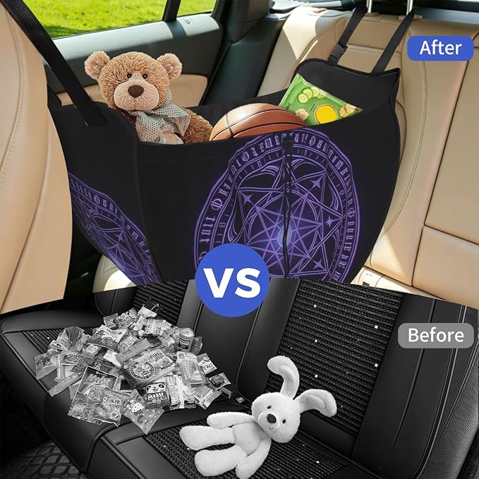 Magic Circle Car Seat Organizer-Backseat Storage Bag for Travel | Waterproof Durable. Holds Snacks Gear Essentials. Fits Most Cars.