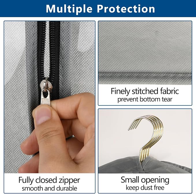 3 Pack 60" Long Garment Bags for Hanging Clothes Storage