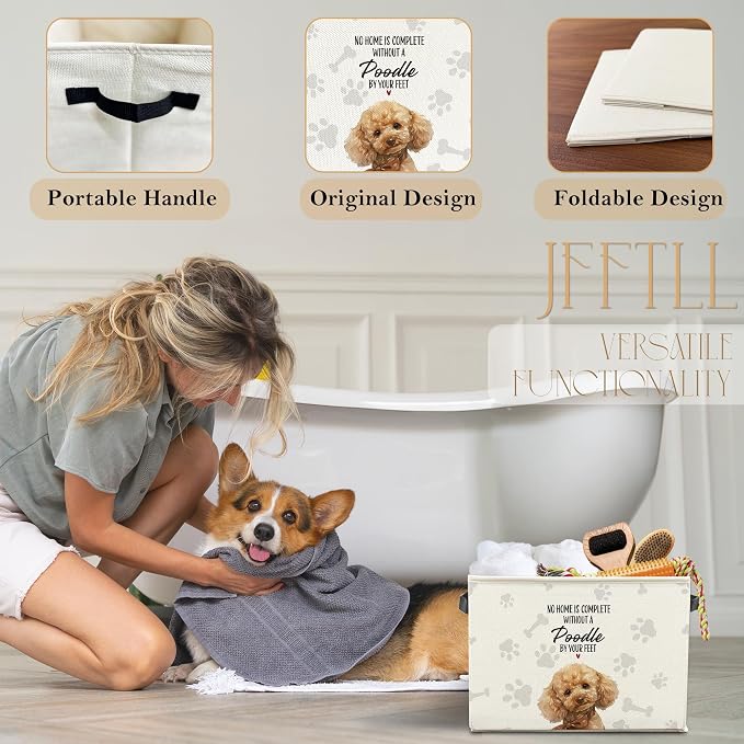Funny Poodle Dog Toy Basket, Dog Home Decor, Poodle Gifts for Women Men Collapsible Pet Dogs Toy Storage Bin Box Basket Organizer, Pet Supplies for Dogs