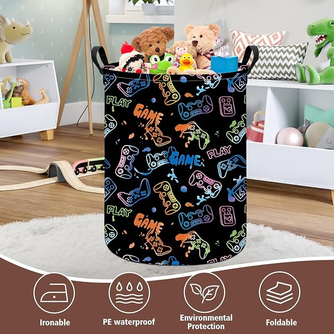 Game Fabric Storage Bin Nursery Organizer Basket | Organizer Bin Dirty Clothes Collapsible Waterproof for College Dorms, Boys and Girls Bedroom,Bathroom