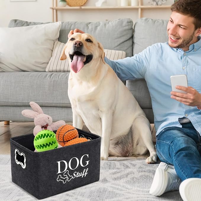 Dog Toy Storage, Dog Toy Box Organizer Baskets, Dogs Food Organizer, Felt Stuff Storage Baskets, Pet Puppy Dogs Toys Bin With Handle, For Organizing Pet Toys, Pets Clothes Blankets, 38×27×25cm