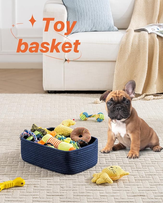 KALLAX Small Woven Storage Basket for Organizing, 13.5x9.5x5 inches, 3 Pack | Shelf baskets for closet organization, toy storage and home decor, Perfect as empty gift baskets for holidays, Navy Blue