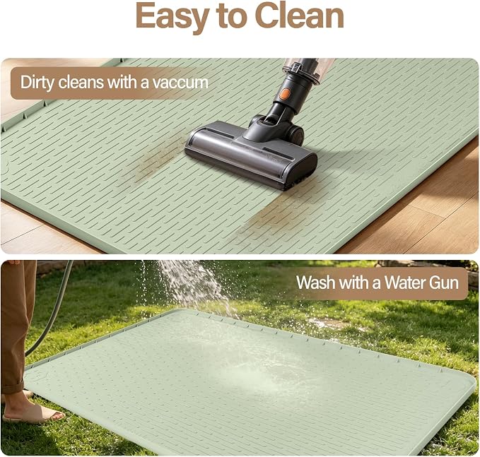 Silicone Cat Bed Mat 40"x28" Pet Crate Mat for Cat Cage, Green | Extra Large Cat Sleeping Mat, Non-slip, Washable, Waterproof Pet Bed Mat with Raised Edge, Pet Playpen Mat to Protect Floors