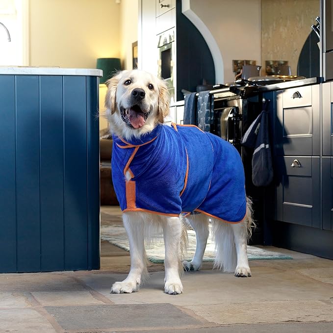 Lucky Pooch® Dog Robe - Luxurious Dog Bathrobe - Ultra Absorbent Dries Your Dogs in Minutes! Double-Layer, Super Soft Towel and Bath Robe All in One (Giant, Royal Blue)