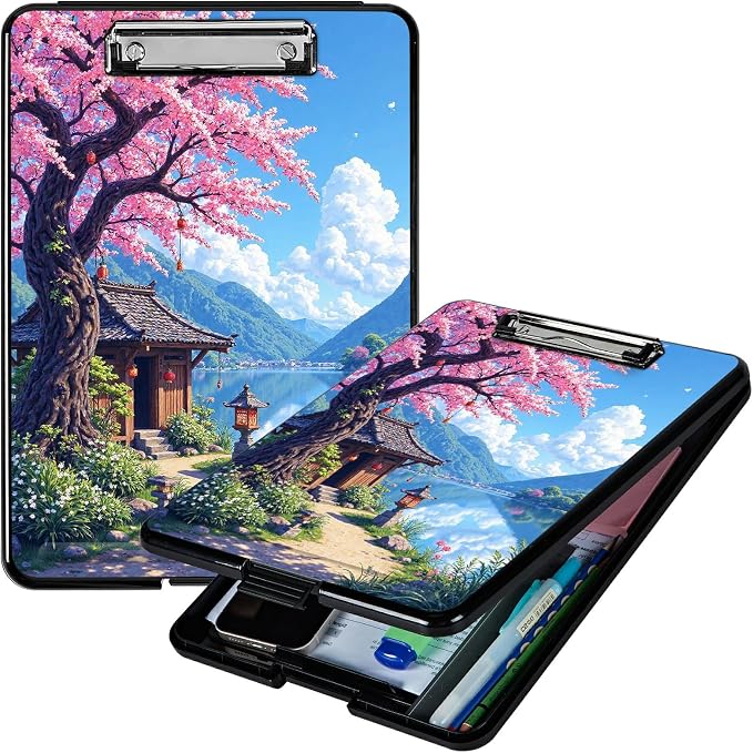 Heavy Duty Storage Clipboard, Slim Nursing Clipboard with Internal Pen Case, Portable File Organizer Case for A4 Letter Size Paper Office Medical Professionals, Pink Flower Brook