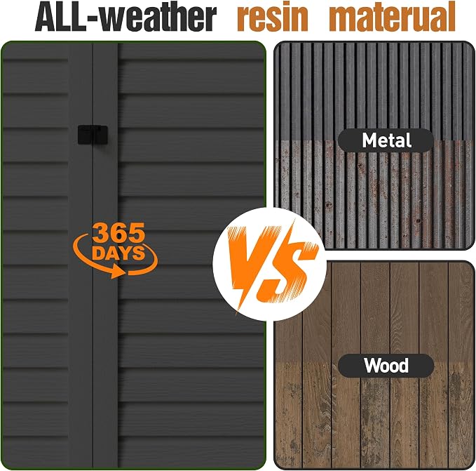 65 Cu.Ft Resin Outdoor Storage Shed with 5 Shelves & Floor, Weatherproof Plastic Vertical Outdoor Storage Cabinet for Garden Backyard Patio Pool Tool