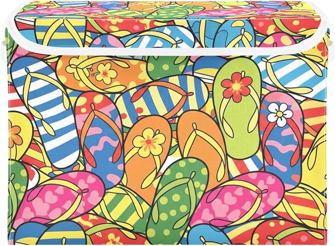 Storage Bins with Lid Flip Flop Foldable Storage Boxes 40L Baskets | Decorative Storage Boxes, Dust-Proof Flip Top, Reinforced Handles, For Home & Bedroom, Clothes & Toy Box, Oxford Fabric Print