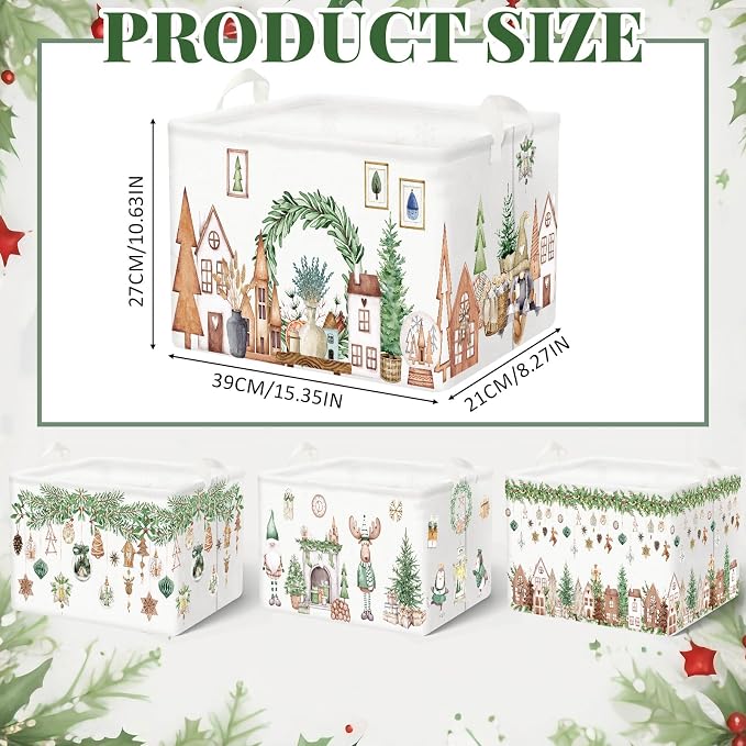 4pcs Christmas Storage Basket Fabric Laundry Baskets with Handle Xmas Foldable Organizer Boxes for Office Home Baby Cloth Toy Book 15 x 10 x 8(Neutral Wind)