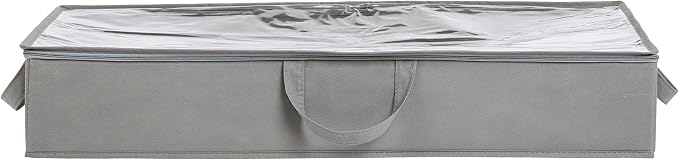 Amazon Basics Under Bed Storage Bags for Clothes, Blankets and Linens, Foldable Fabric Containers with Clear Window and Handles, 30.2" x 20" x 5.7", Gray, 2-Pack