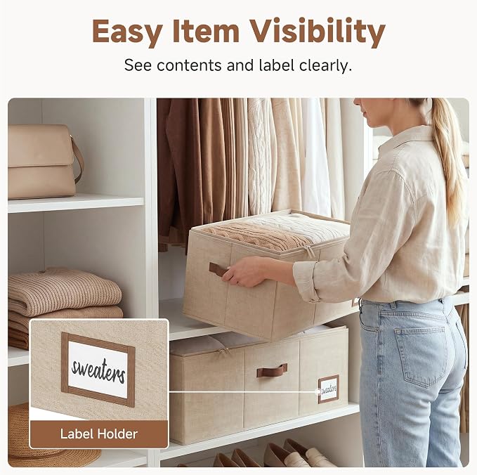 StorageWorks 10 Inch Tall Under Bed Storage Containers with Clear Lid | Reinforced Structure, Resists Sagging, Handles & Label Holder, Foldable Stackable Closet Storage for Clothes, Blankets, Toys