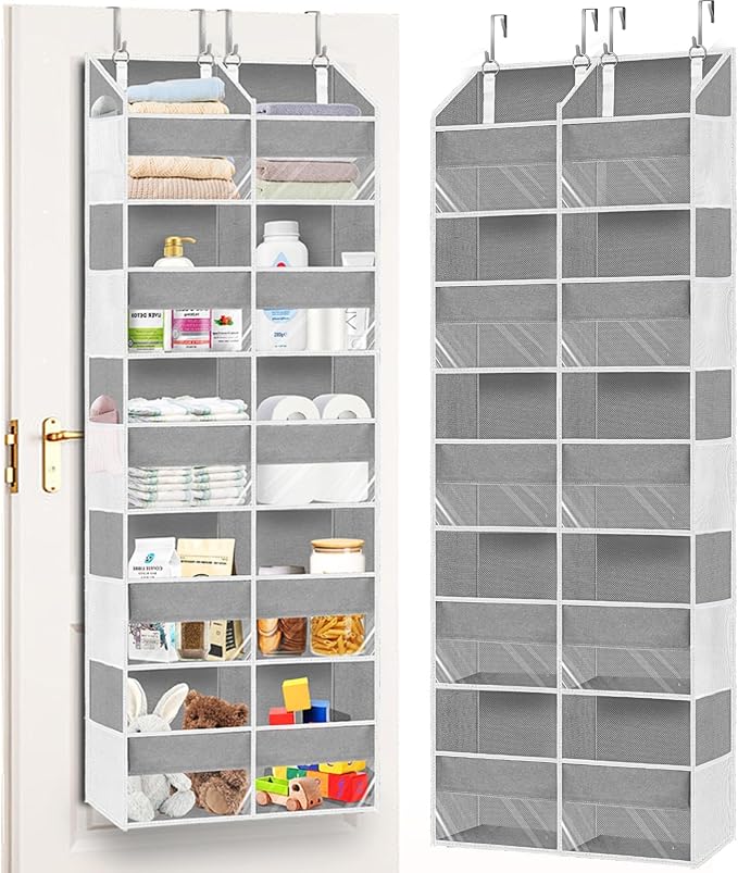 5-Tier Over Door Organizer, 10-Compartment Wide Storage Rack | 20" wide, 80 lbs for heavy family use, 10 side pockets, fits doors for closet, nursery, entryway, dorm, RV, laundry room