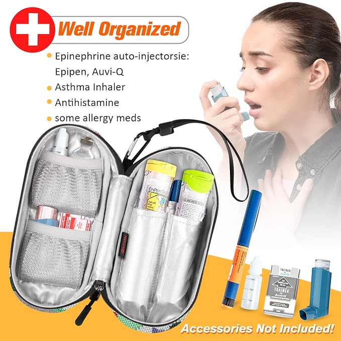 SITHON EpiPen Medical Carrying Case Insulated Medication Organizer Bag | Emergency Medical Travel Pouch Holds 2 EpiPens, Asthma Inhaler, Anti-Histamine, Auvi-Q, Allergy Medicine Essentials