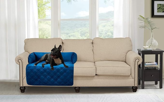 Brilliant Sunshine Dark Blue Velvet Dog Sofa Slipcover, Medium | Calming Pet Couch Bed with Removable & Washable Cover, Funiture Protector & Bed Mat for Dogs, Pets, Cats, 30"×32"×8"