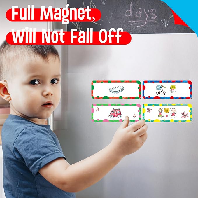 Magnetic Colorful Labels, 54 PCS Dry Erase Reusable Neon Name Tag Stickers Color Dots Frame in 9 Designs for Whiteboards Locker Fridge School Office Home (Each Measures 3.2" x 1.2")