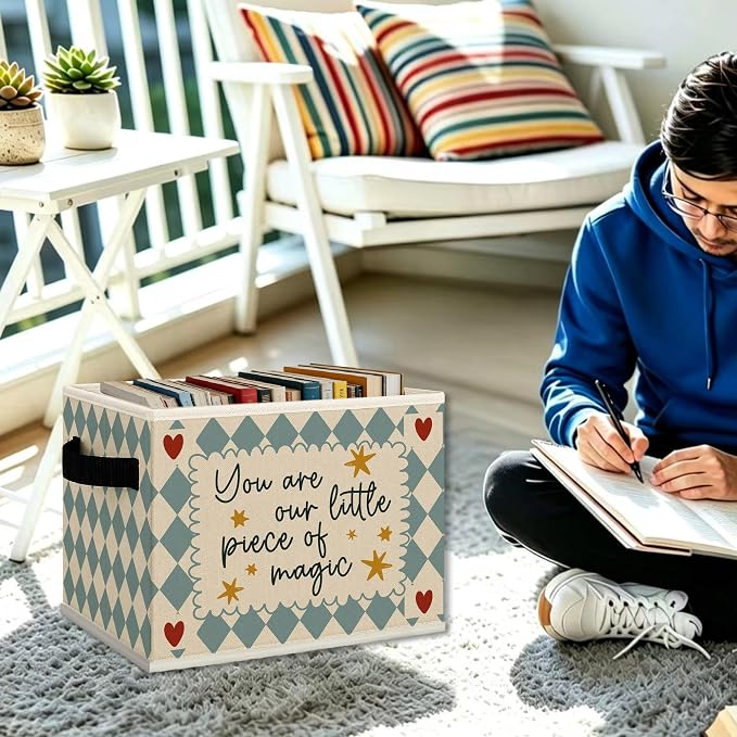 Inspirational Kids Cube Storage Bins with Handles, You Are Our Little Piece of Magic Nursery Collapsible Fabric Storage Basket Boxes Books Clothes Organizer for Girls Boys Room Bedroom