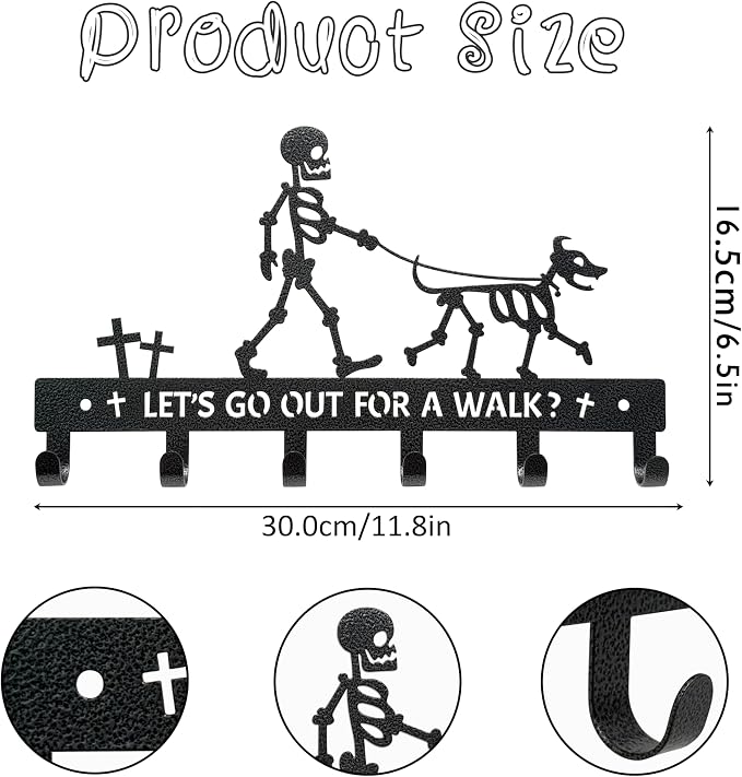 Skull Dog Paw Shaped Wall Mount Leash and Key Hook - Gothic Home Decor Organizer（Black Iron Vein）