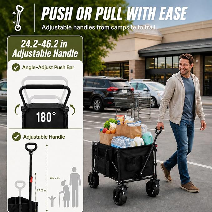 Foldable Dog Wagon for Medium & Large Dogs with Drop-Down Tailgate | 205L Heavy Duty Dog Cart, All-Terrain Collapsible Wagon for Beach, Shopping & Camping, for 1 Large or 2 Medium Puppies