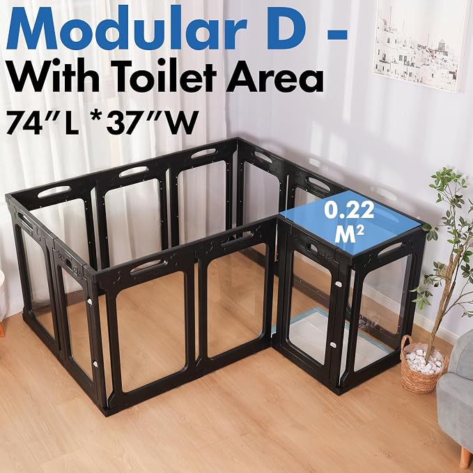 Clear Acrylic Indoor Dog Playpen, 30" H, 12 Panels, Black | Open View, Modern Home Fit, No Climbing Bars, Tool-Free Setup, For Puppies & Small Dogs