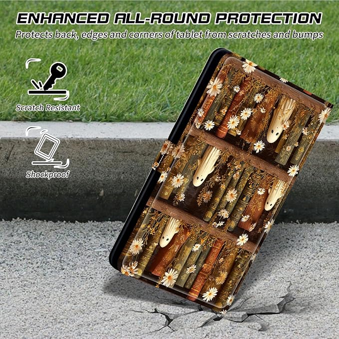 Universal Case for T-Mobile Revvl Tab 2 10.1" Model:9185W 2025/Revvl Tab 5G 10.36" 2023, 360 Degree Rotating Kickstand Protective Stand Leather Shell Cover for 9"-10.5", Books Flowers Pets