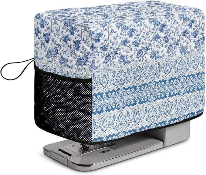 Sewing Machine Cover Polyester Febric Blue Vine Floral Tribal | Dust Pet Hair Protection,Quilting Design,Fits Standard Singer,Brother Janome Machines,Protecting Decorating Your Sewing Space