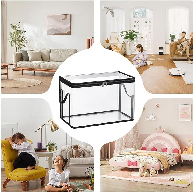2PCS Clear Toy Storage Bags, Transparent Stuffed Animal Storage Bag, Reusable PVC Zipper Pouches, Doll Organizer/storages Container Bag With Handle, Waterproof Moving Bags For Plush Toys(Black)