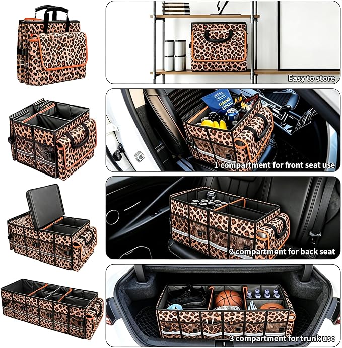 GDNasist Car Trunk Organizer and Storage for Car, SUV & Sedan, Large | Collapsible Trunk Organizers with Lid & Removable Cooler Bag, Car Accessories, Removable Dividers for Custom Space, Interior