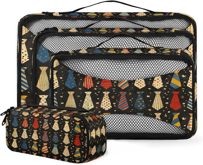 4 Set Packing Cubes for Travel, Happy Father's Day Packing Cubes for Women, Travel Luggage Packing Organizers, Packing Cube Set, Cute Necktie