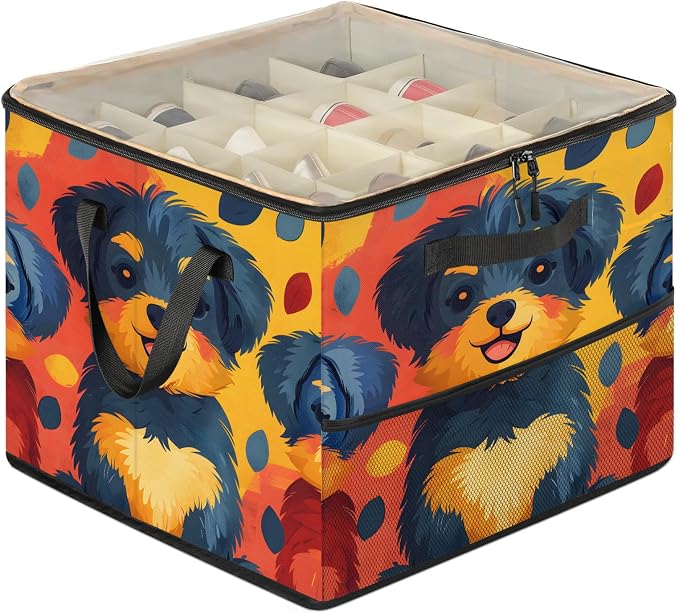 TropicalLife Lovely Dog Shoe Organizer for Closet | Foldable Shoe Storage Box Bin 16-32 Pair Shoe Storage for Sneakers, Boots & Heels with Adjustable Dividers, Clear Cover