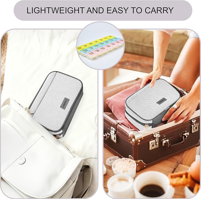 Lexeeco Travel Pill Case for Purse with Weekly Pill Organizer 2 Times a Day | Cute Am Pm Pill Box 7 Day ,Travel Medicine Organizer Pill Container Holder for Vitamins,Fish Oils,Medication,Medical Supplies