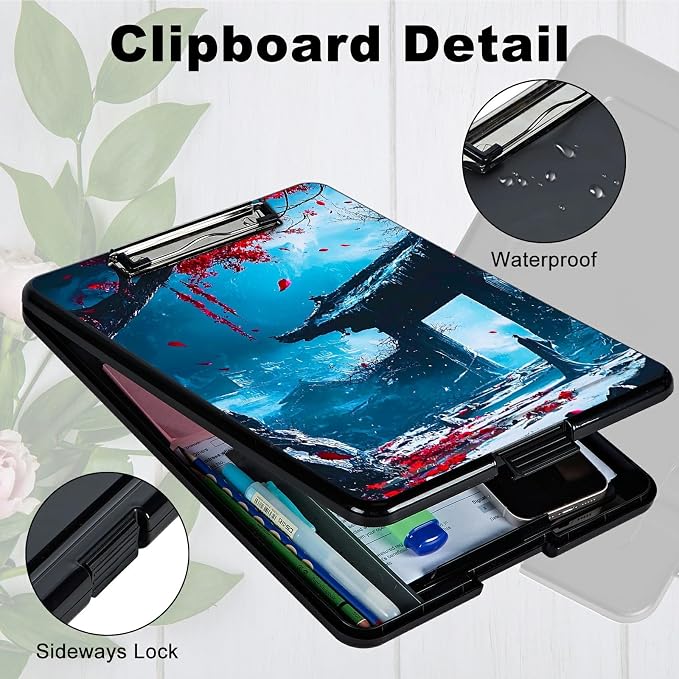 Red Leaf Castle A4 Clipboard with Storage Pen Holder, Clipboards Organizer Nursing Clipboard Foldable File Folder Plastic Clipboard Folio Clip Board for Office Students Classroom Doctor