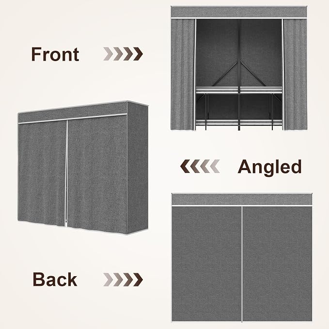Umeiga Heavy Duty Portable Closet with Cover 1200Ibs Foldable Covered Clothes Rack for Hanging Armoire Wardrobe Closet System Freestanding Coat Storage Garment Racks (168cm/66in Gray)