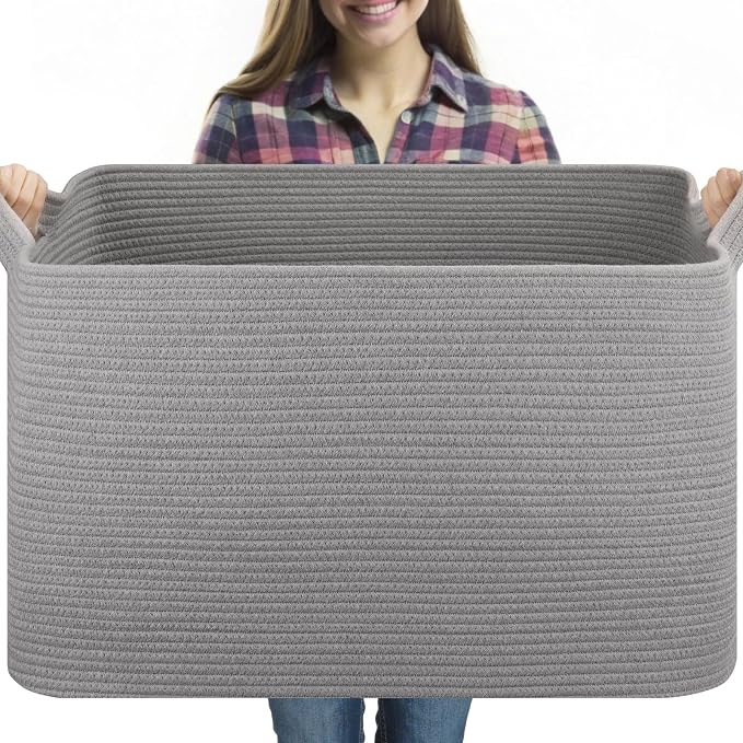 OIASKET Extra Large Blanket Basket, 24" x 16.9" x 14.2" Woven Basket | Woven Storage Basket for Living Room, Rectangle Nursery Blanket Storage for Toys, Towels, Dirty Clothes