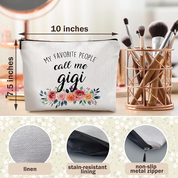 DILSJ Gigi Gifts Makeup Bag, Gigi Gifts For Christmas From Grandkids Cosmetic Bags For Women, Best Grandma Gift From Granddaughters Grandsons Flower Zipper Makeup Pouch Travel Organizer Toiletry Bag